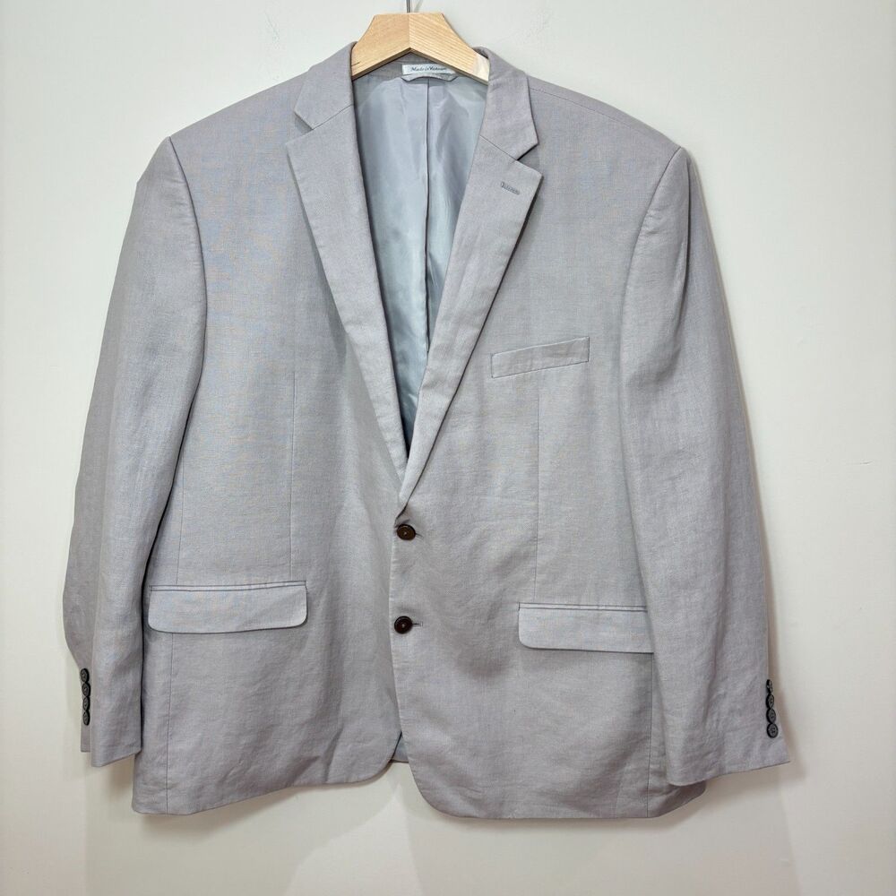 Chaps 100% Linen Blazer Men 50R Gray Sport Coat Jacket Preppy Beach Cruise